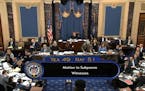 In this image from video, the final vote total on the motion to subpoena and allow additional witnesses and documents, during the impeachment trial ag