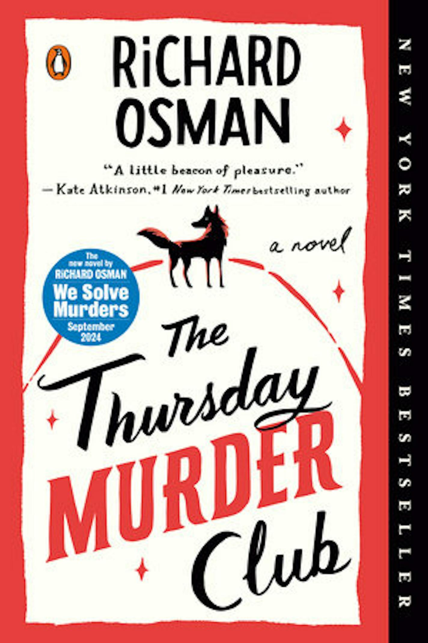 cover of The Thursday Murder Club features a drawing of a dog on a hill