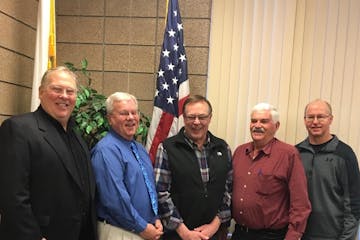 The Roseau County Board, from left: John Horner, Jack Swanson, Roger Falk, Russell Walker and Daryl Wicklund.