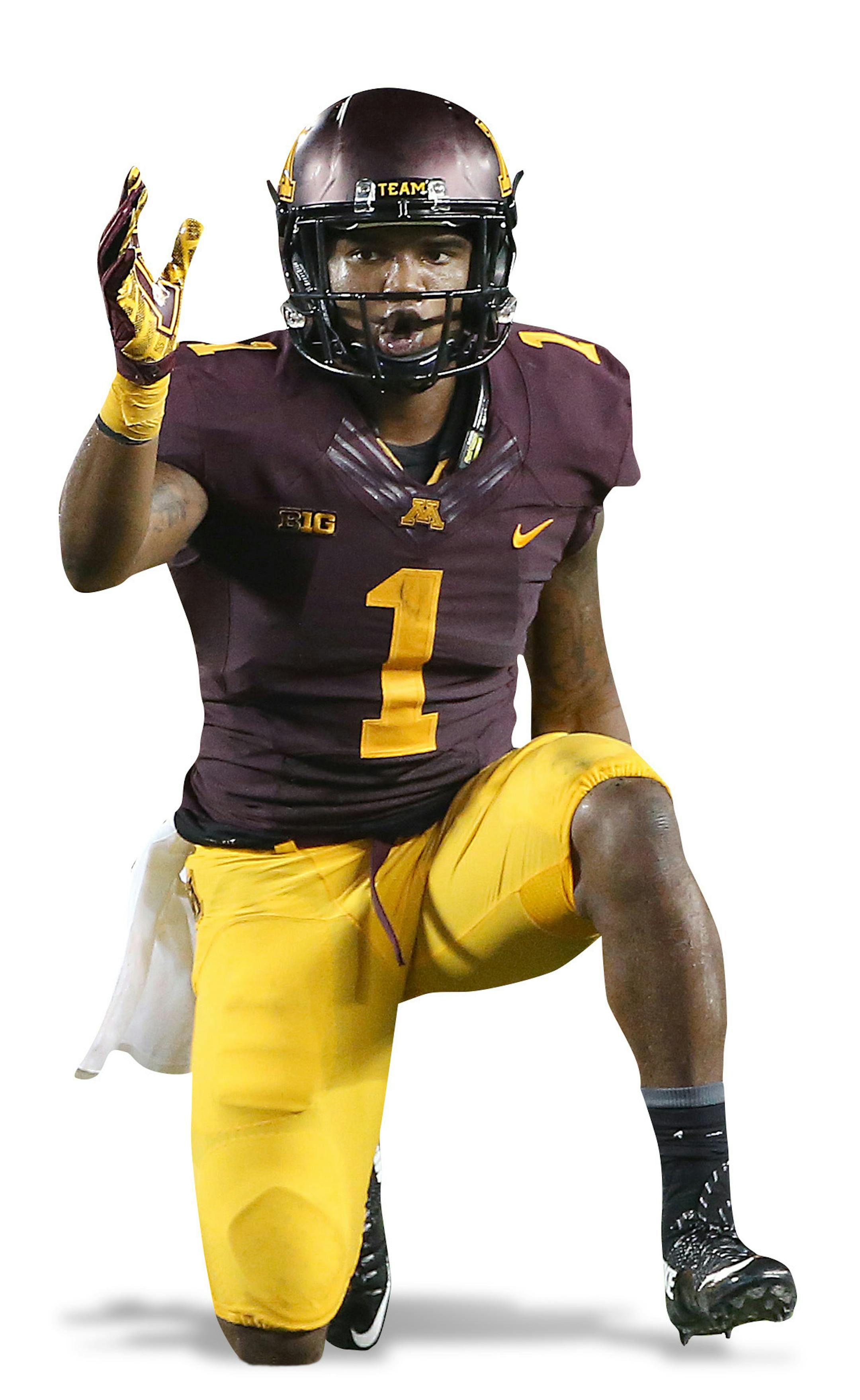 Gophers wide receiver KJ Maye carried the ball for a first down during the third quarter as the Gophers took on TCU at TCF Stadium, Thursday, September 3, 2015 in Minneapolis, MN. ] (ELIZABETH FLORES/STAR TRIBUNE) ELIZABETH FLORES • eflores@startribune.com ORG XMIT: MIN1509040004042472