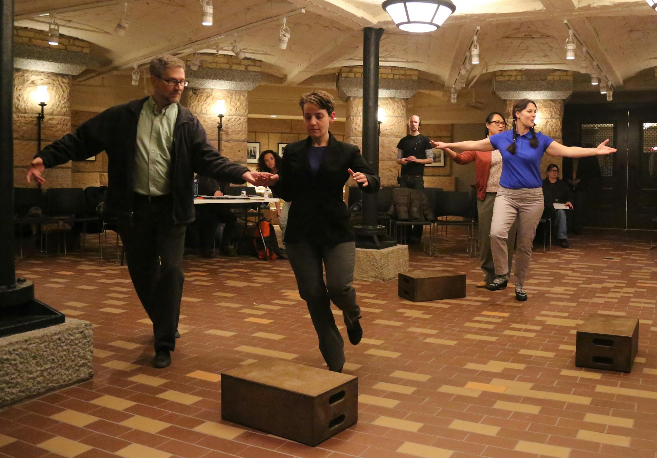In the opening scene, Frank Kohlasch, left to right, Rachel English, Megan Lee Anderson and Ariel Leaf welcome the audience with the song "People's House."