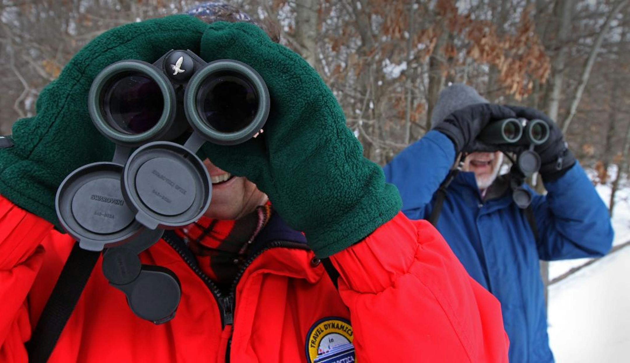 (left to right) Donna and Jerry Bahls walked the snow covered trails at the Springbrook Nature center in Fridley, looking for birds during the Christmas Bird Count census that's done each year nationally.