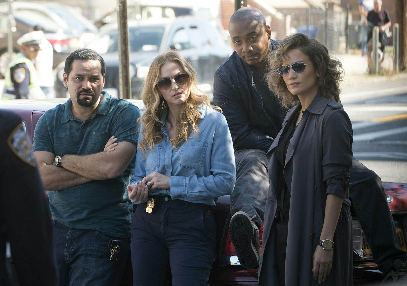 From left, Dayo Okeniyi, Vincent Laresca, Drea de Matteo, Hampton Fluker and Jennifer Lopez in "Shades of Blue." -- (Photo by: Peter Kramer/NBC) ORG XMIT: Season:2
