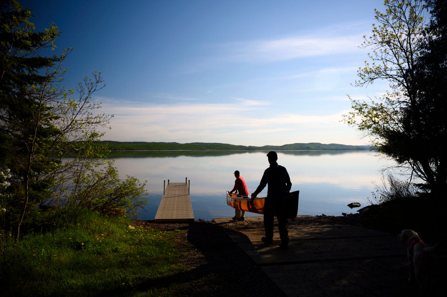 Brad Shannon and Bob Timmons carried a canoe to the water near the Gunflint Lodge on Gunflint Lake.