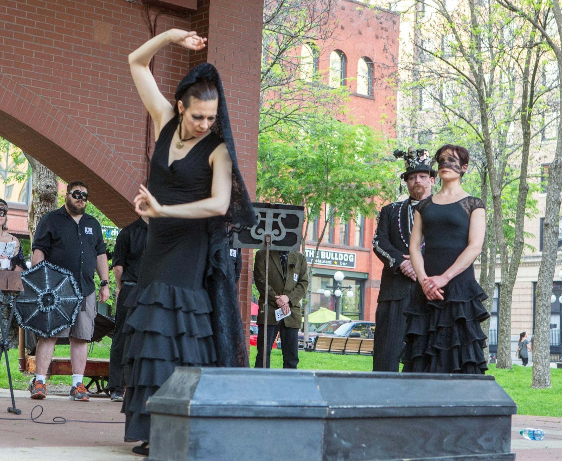 Tara Weatherly, a former resident of the Jax building who had a flamenco studio on the fifth floor, performed a dance at a coffin during the funeral Saturday evening.