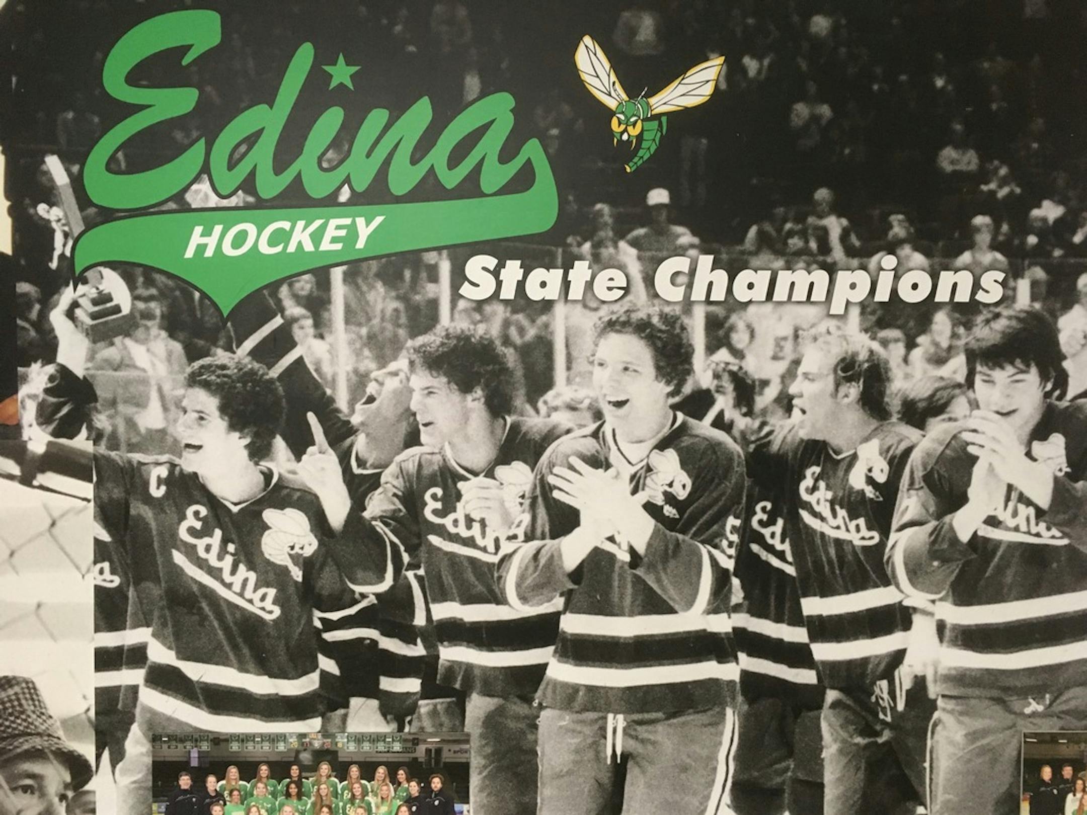 Hockey success is at the root of much of the Edina hatred. This nearly life-size mural is on the wall at the city's Braemar Arena.