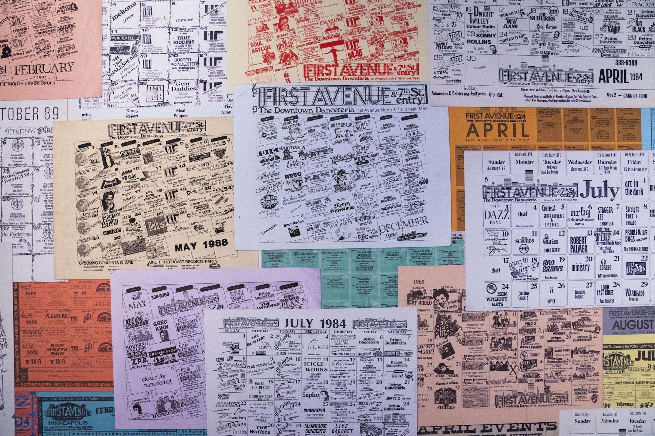 Calendars through the years at First Avenue.