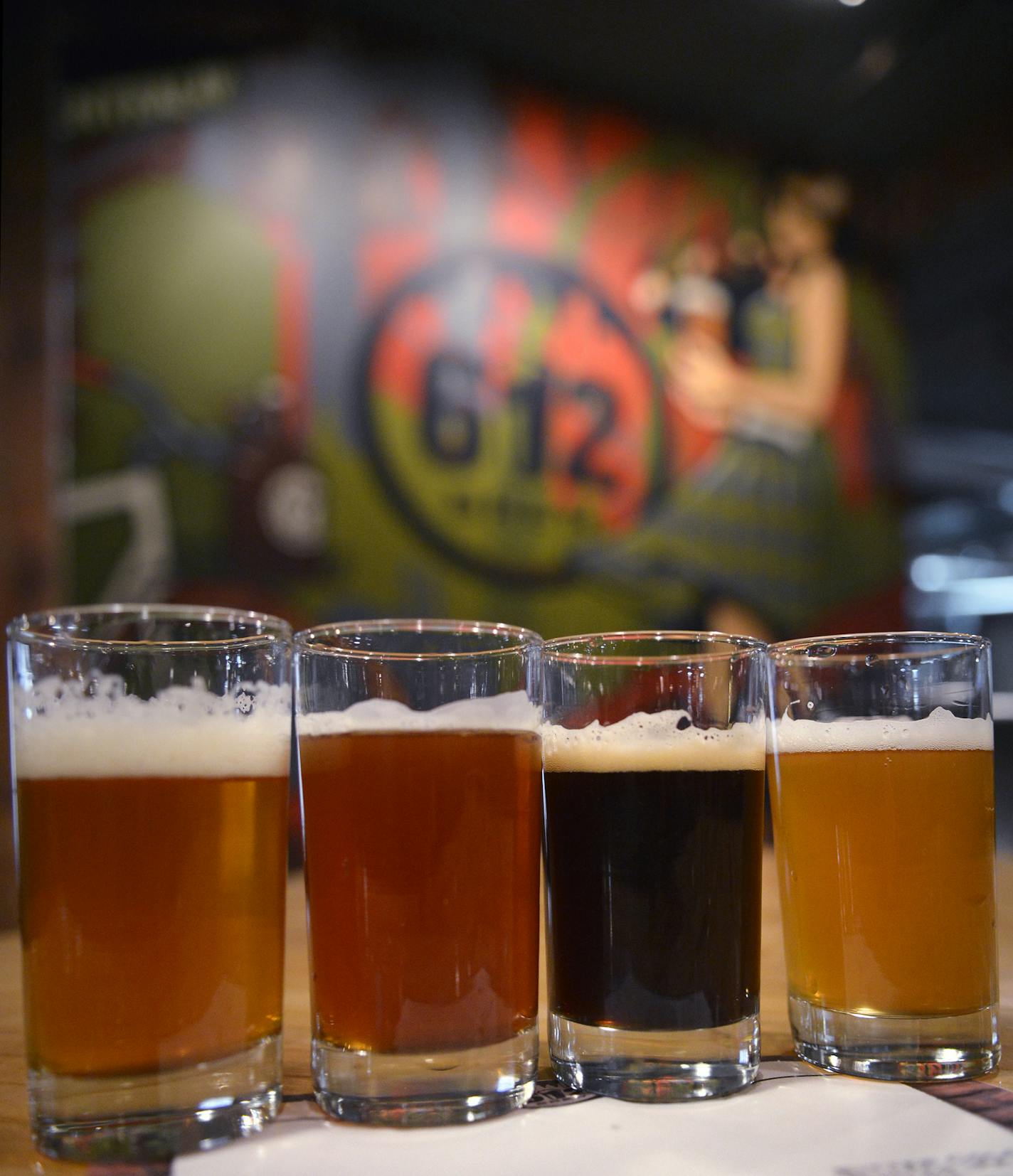 612Brew offers of a flight of four beers for $11- from left, Six, Rated R, Zero Hour, Bitter Cold Winter IPA Series #1. ] (SPECIAL TO THE STAR TRIBUNE/BRE McGEE)