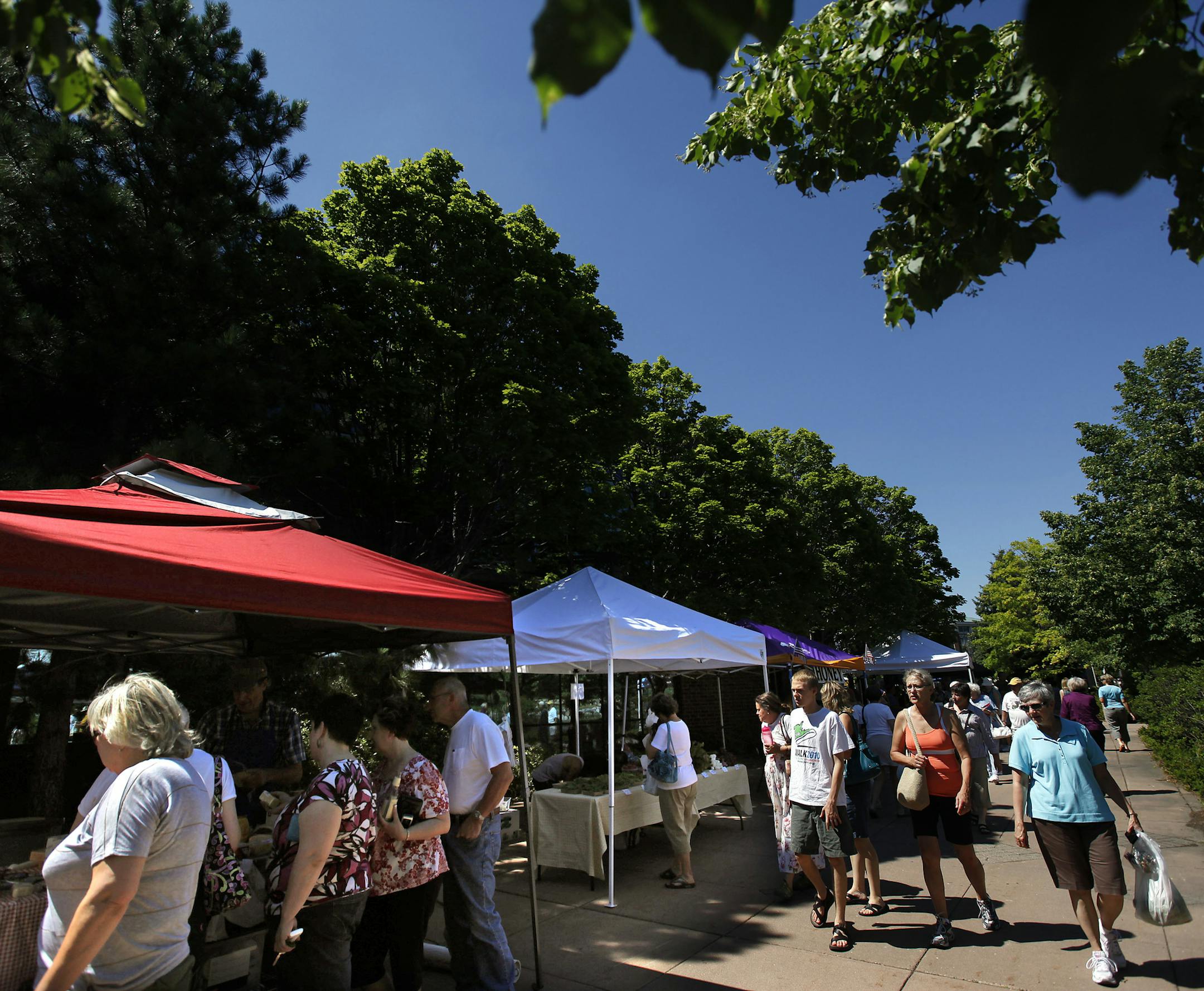 CARLOS GONZALEZ ¥ cgonzalez@startribune.com July 1, 2010 Ð Edina, Minn Ð New farmers markets are opening in Edina and Richfield this week, The birth of both markets was spurred by a state health grant intended to get fresh produce to people who statistics show aren't getting enough decent fruit and vegetables. In Edina, where the new market had its first day at Centennial Lakes this week, that includes the elderly and poor families. ] Shoppers checked out the stands at the new far