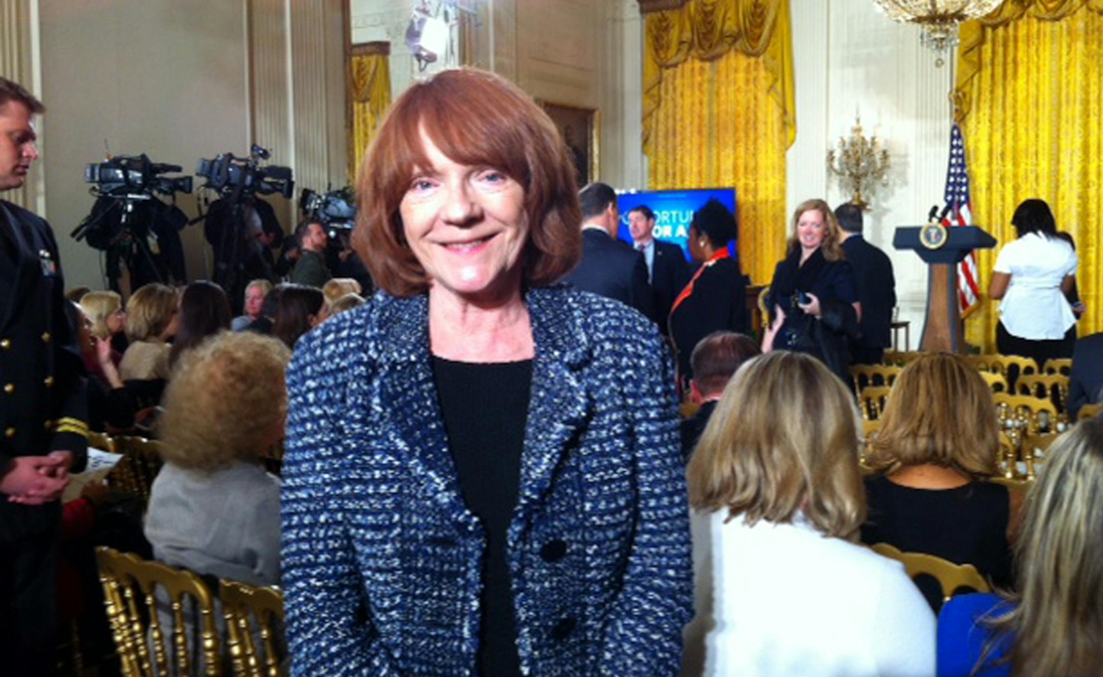 Jane Samargia, Executive Director of HIRED in Minneapolis. The photo was taken at the White House where Obama talked to her and other workforce training and development organizations about his "Opportunity for All" program for the long term unemployed.
