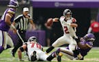 Atlanta Falcons quarterback Matt Ryan (2) was sacked by Minnesota Vikings defensive end Everson Griffen (97) in the second half. ] ANTHONY SOUFFLE &#x