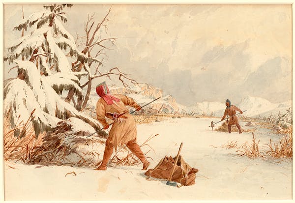 Provided by Minneapolis Institute of Arts "Spearing Muskrats in Winter" by Seth Eastman.