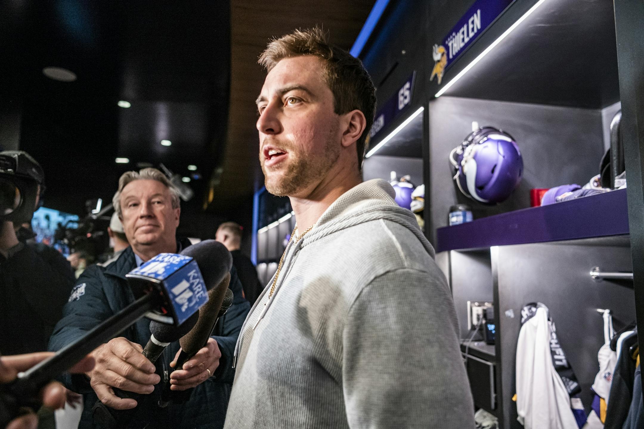 Minnesota Vikings' Adam Thielen addressed questions about the end of the playoff game against the 49ers.