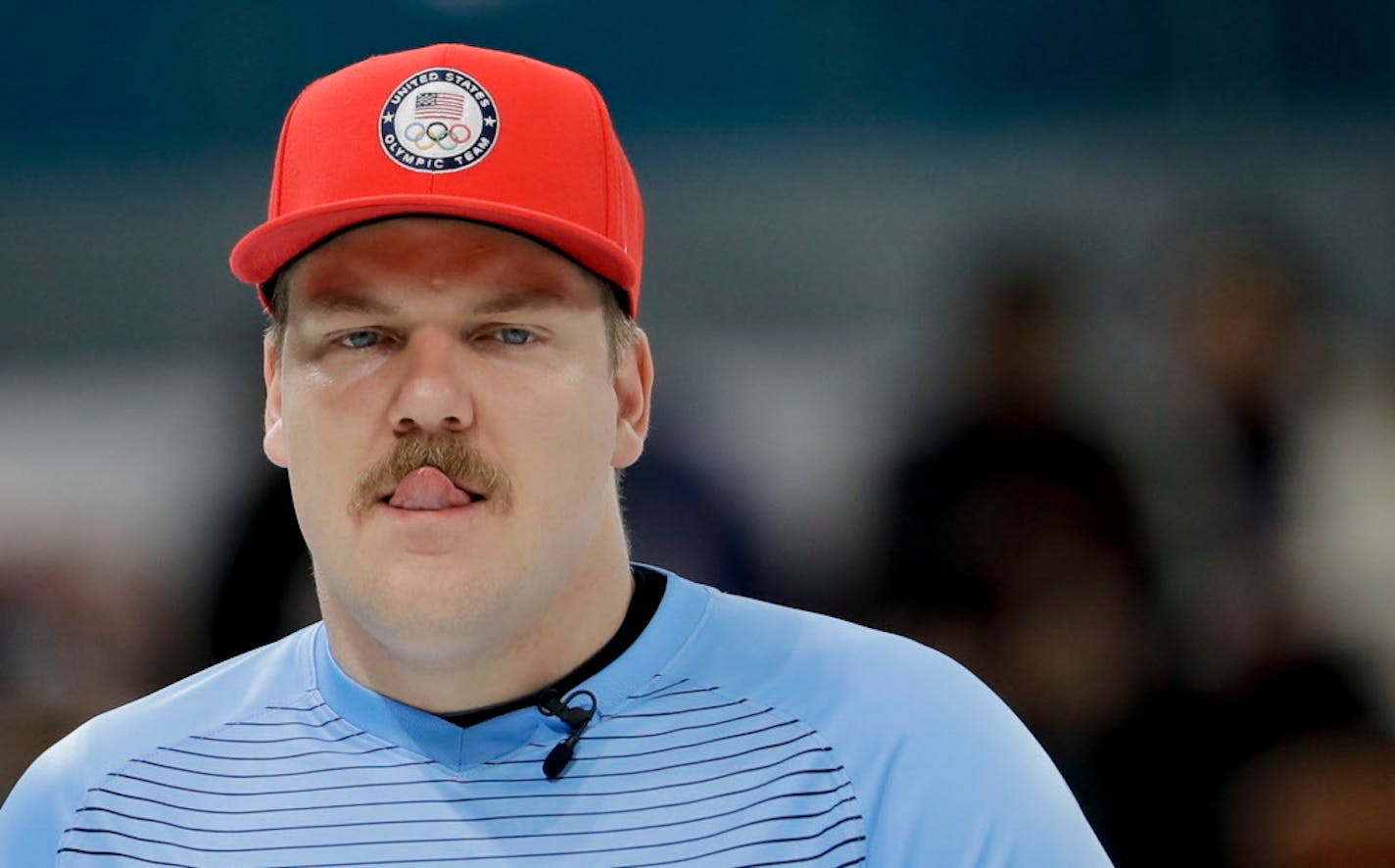 United States's Matt Hamilton looks on during a men's curling match against Switzerland at the 2018 Winter Olympics in Gangneung, South Korea, Tuesday, Feb. 20, 2018. (AP Photo/Natacha Pisarenko)