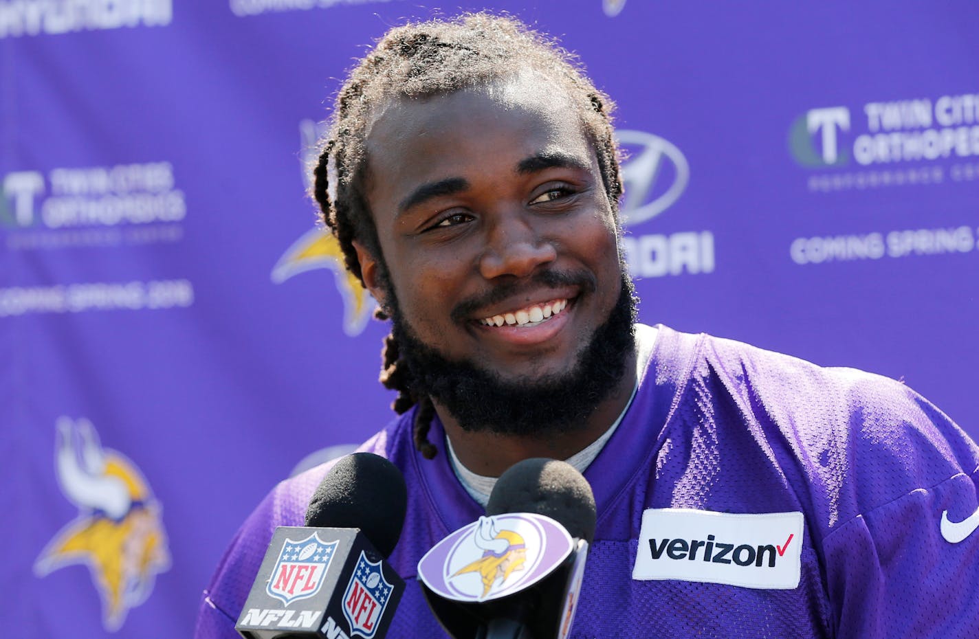 Dalvin Cook speaks to the media last season.