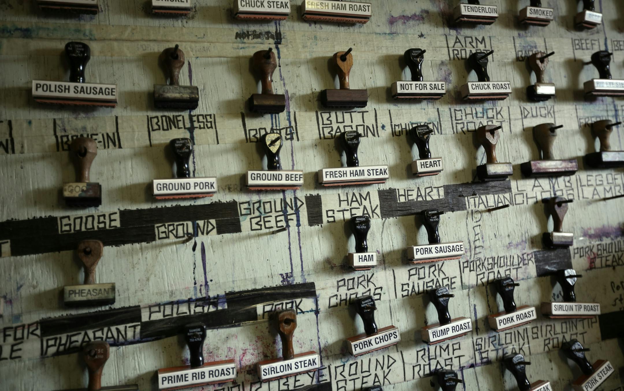 Rubber stamps used for different meats. Inmates at the Northeast Regional Corrections Center butcher chickens and pigs mostly to eat later in the week for lunch. A few lawmakers want to turn that loose program into a certification-granting curriculum with the idea that it will help the men get jobs and, more broadly, respond to a shortage of butchers.