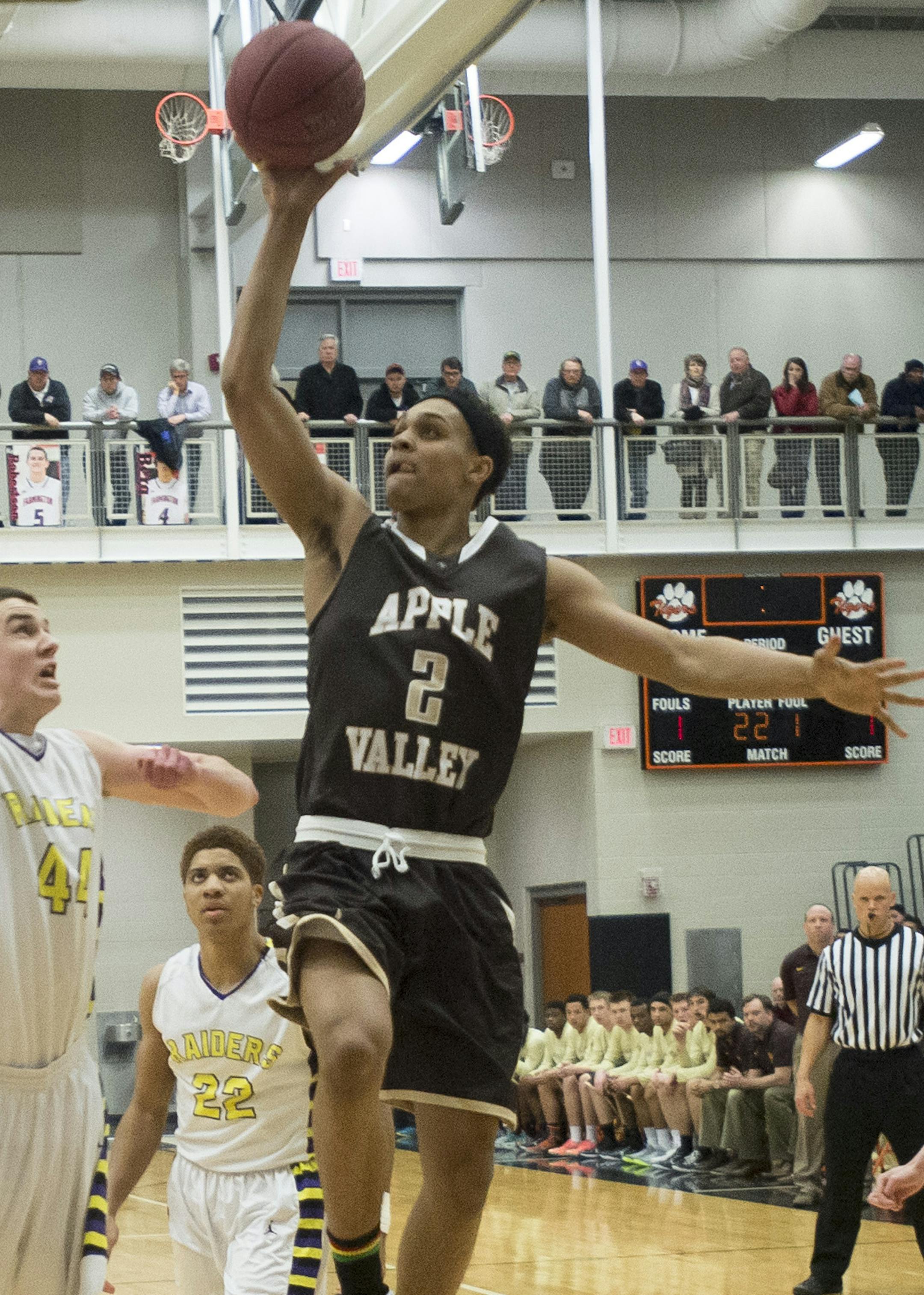 Apple Valley guard Gary Trent Jr. (2) hits a 2-point shot early in the first half against Cretin-Derham Hall on Thursday night. ] (Aaron Lavinsky | StarTribune) Cretin-Derham Hall plays against Apple Valley in the Section 3 Class 4A boys' basketball final at Farmington High School on Thursday, March 5, 2015.