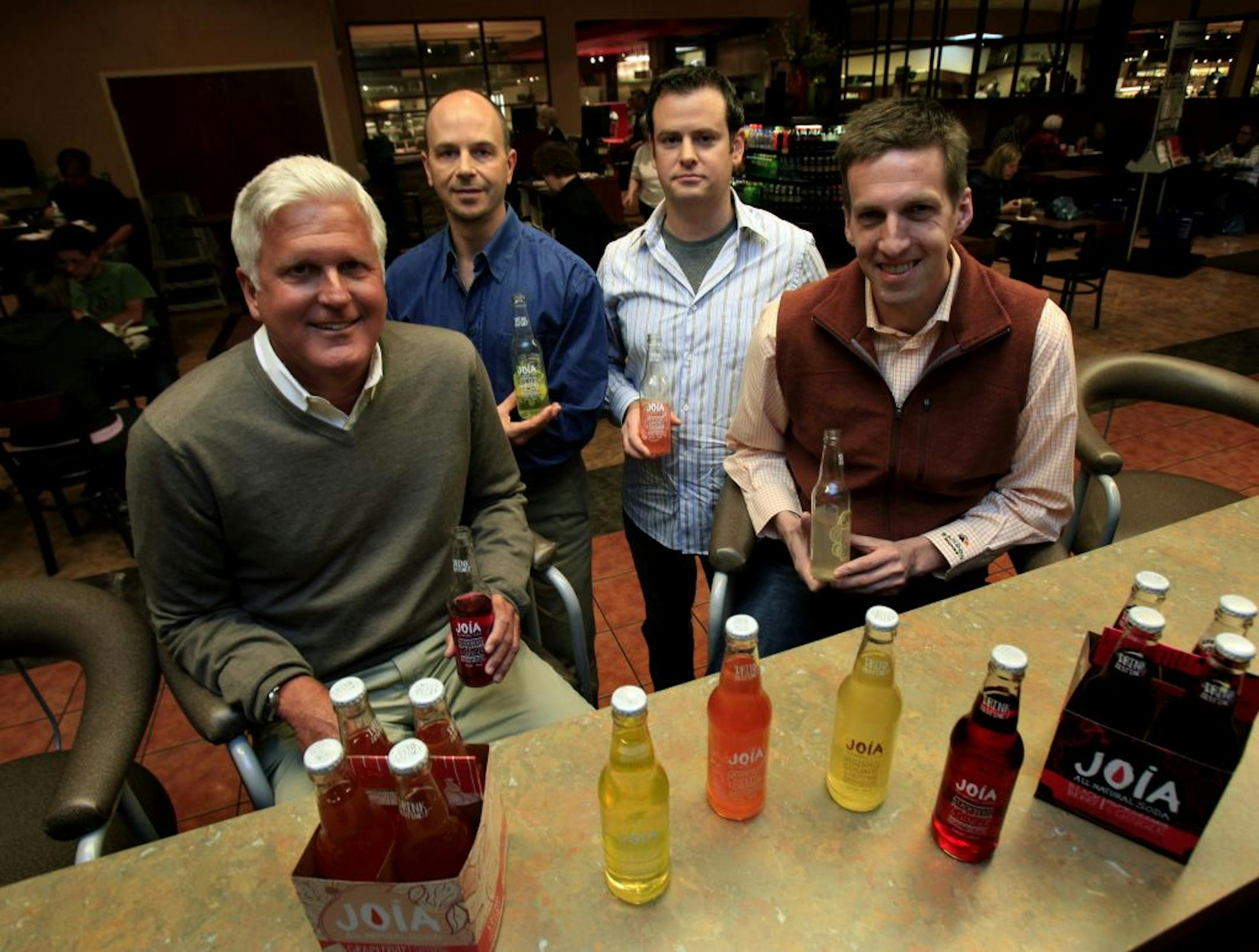 Bob Safford, founder and CEO of Joia, Steven Walker, founder and investor, Dan Oskey, founder and mixologist and Carleton Johnson, founder and Chief Marketing Officer at Byerly's in St. Louis Park on March 4, 2012.