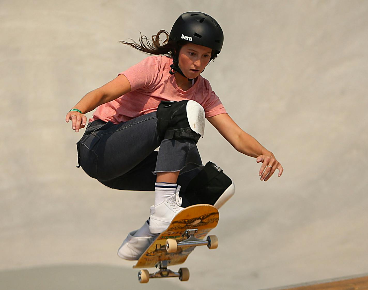 Nicole Hause of Stillwater pulled up for some air during one of her runs Sunday. Hause placed fifth in women's Skateboard Park.