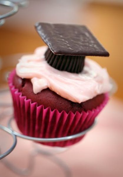 Add a peanut butter cup and a thin mint to make a graduation-themed cupcake.