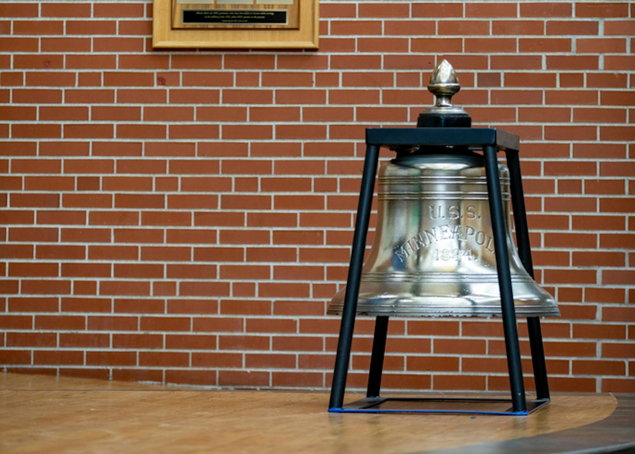 The bell from the U.S.S. Minneapolis was recently moved to the student commons. It was formerly stored in the weight room.