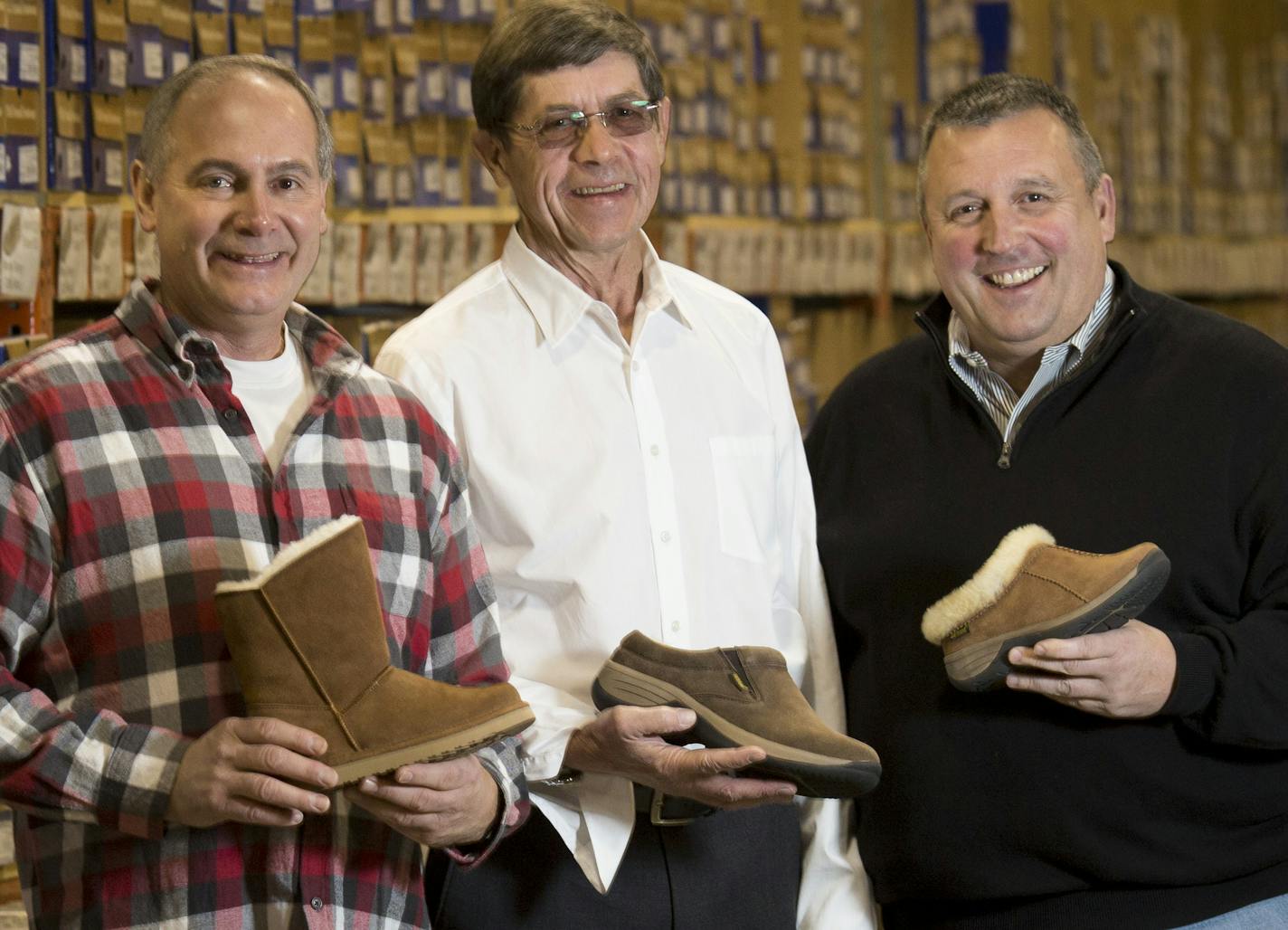 Owners of Old Friend Footwear from the left; Bob Heger, Al Fishel and John Montville on Friday, December 4, 2015, in Eden Prairie, Minn. ] RENEE JONES SCHNEIDER &#x2022; reneejones@startribune.com