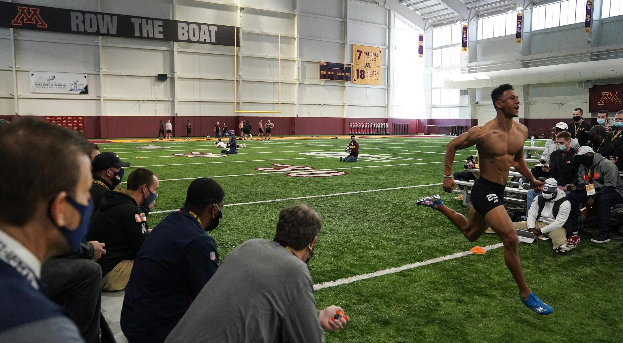 University of Minnesota cornerback Benjamin St-Juste sprinted in front of NFL scouts during Pro Day.