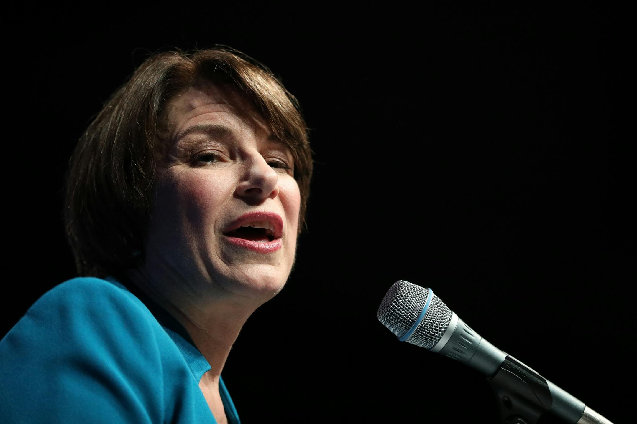 U.S. Sen. Amy Klobuchar spoke to supporters from the stage after securing the party's endorsement during the DFL State Convention Friday.