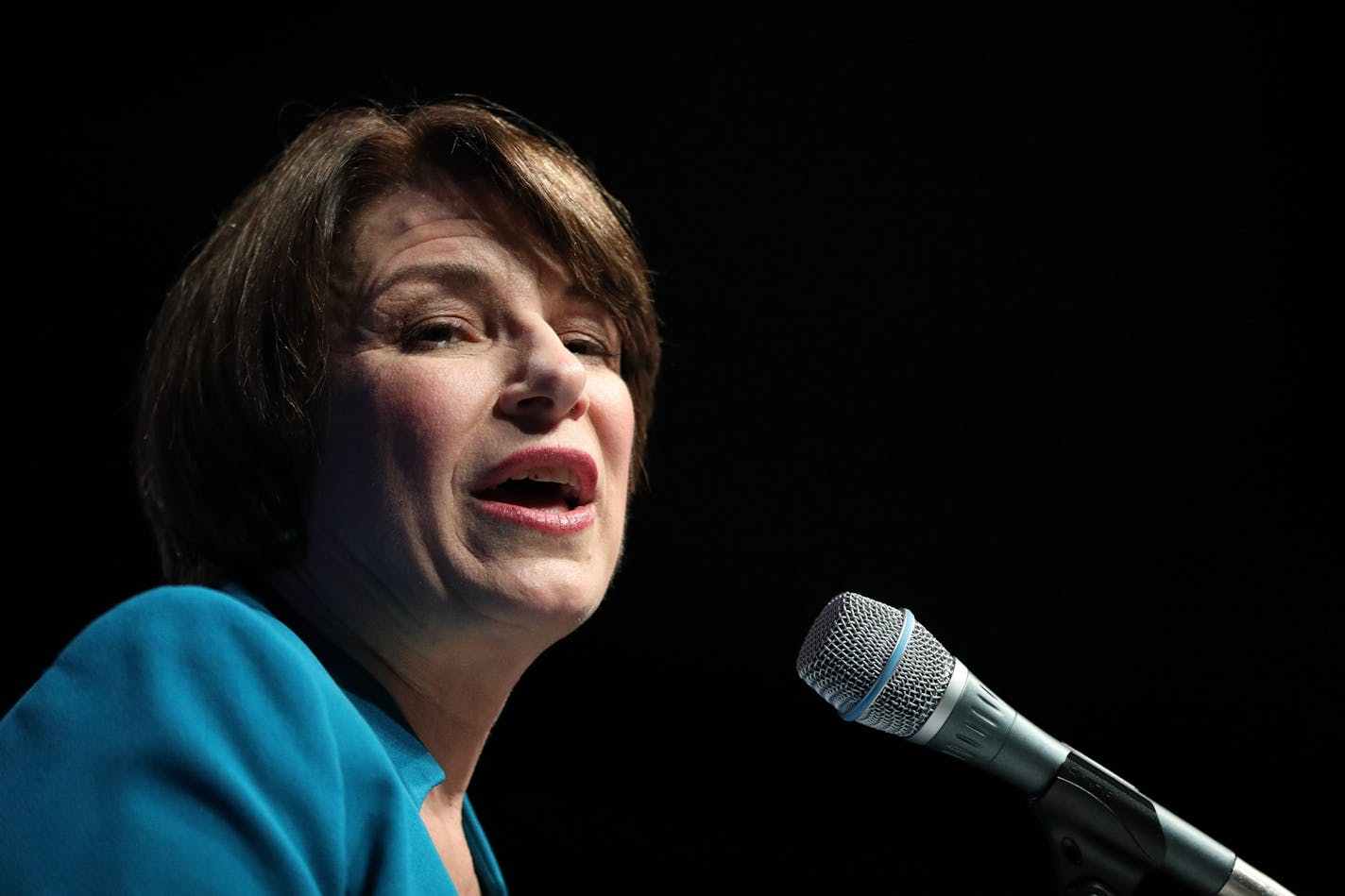 U.S. Sen. Amy Klobuchar spoke to supporters from the stage after securing the party's endorsement during the DFL State Convention Friday.