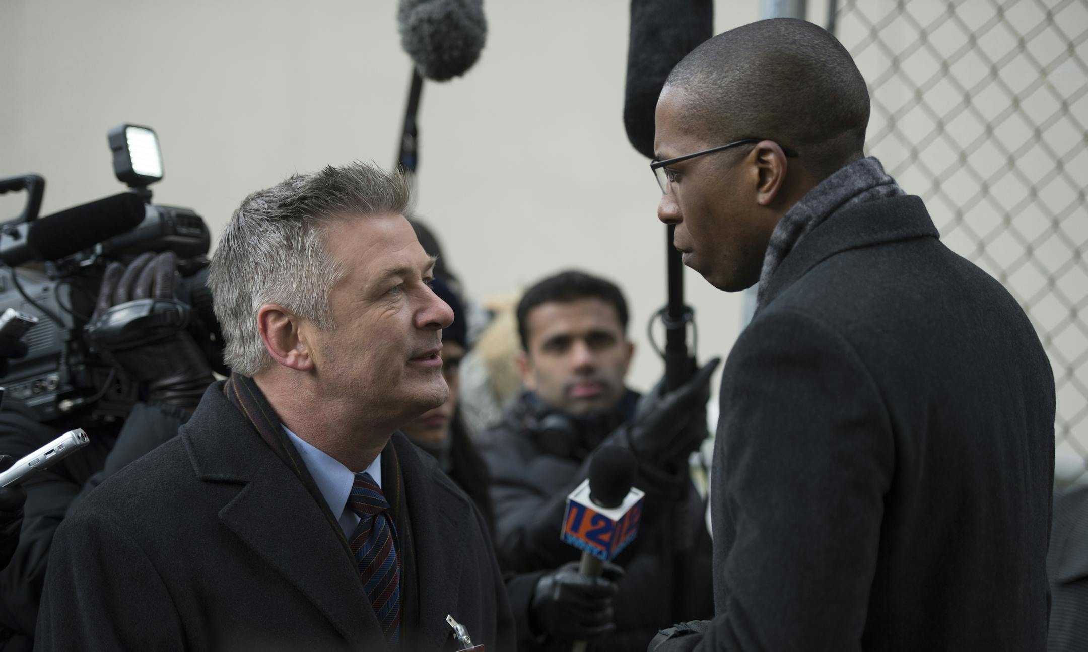 LAW & ORDER: SPECIAL VICTIMS UNIT -- "Criminal Stories" Episode 1518 -- Pictured: (l-r) Alec Baldwin as Jimmy MacArthur, Leslie Odom, Jr. as Reverend Curtis Scott -- (Photo by: Michael Parmelee/NBC) ORG XMIT: Season: 15