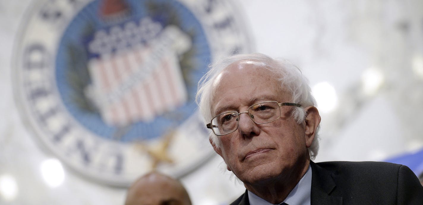 Sen. Bernie Sanders holds a press conference on a "Medicare for All" health care bill on Wednesday, Sept. 13, 2017 on Capitol Hill in Washington, D.C. Sanders visited Los Angeles Dodgers' spring training on Sunday. (Olivier Douliery/Abaca Press/TNS) ORG XMIT: 1237303