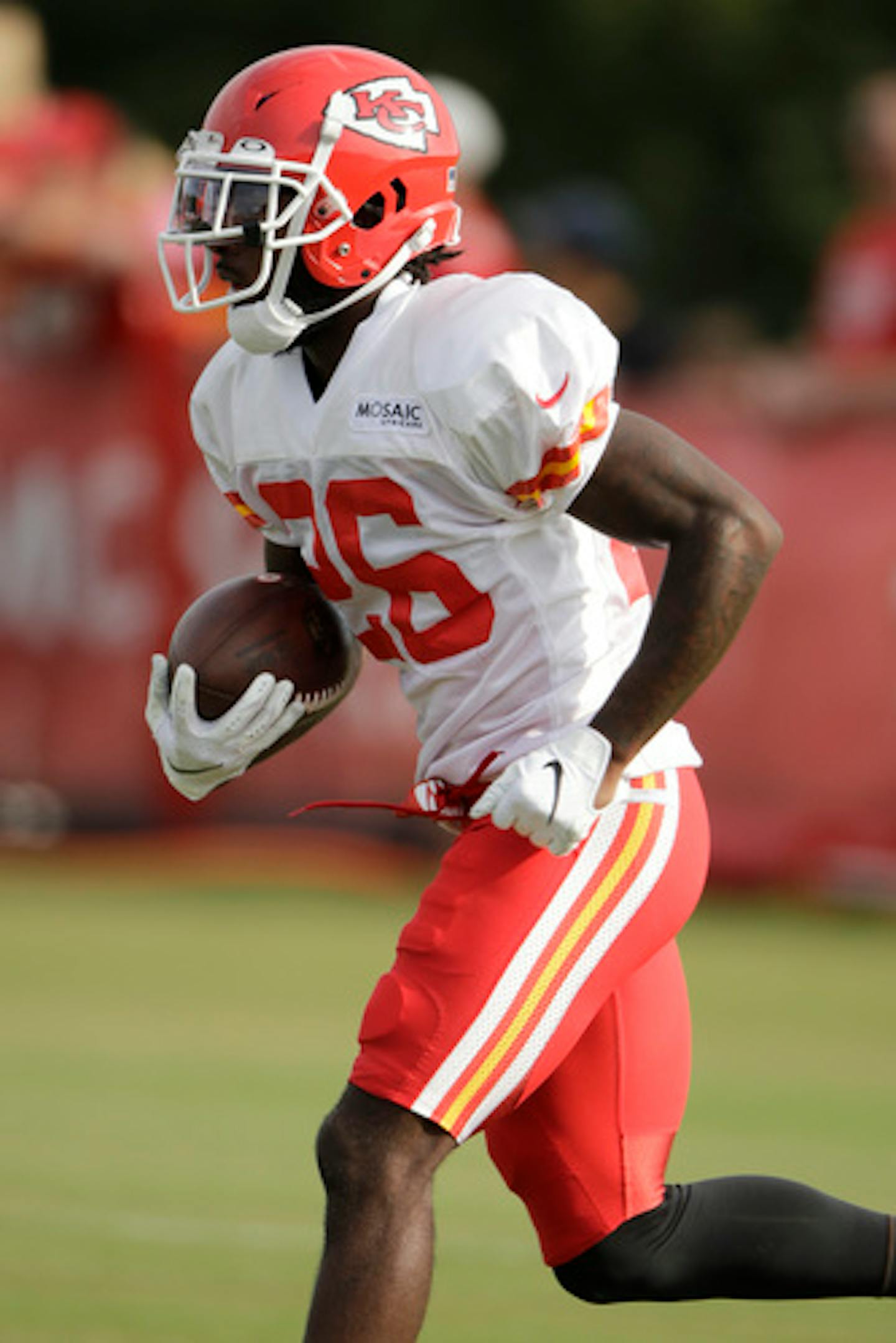 Kansas City Chiefs cornerback Mark Fields runs during NFL football training camp Friday, Aug. 2, 2019, in St. Joseph, Mo. (AP Photo/Charlie Riedel)