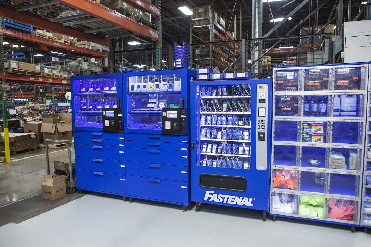 Fastenal reached a new milestone in the second quarter: It placed its 100,000th industrial vending machine in a factory, this one an OshKosh fire truck facility in Wisconsin. (Provided photo)