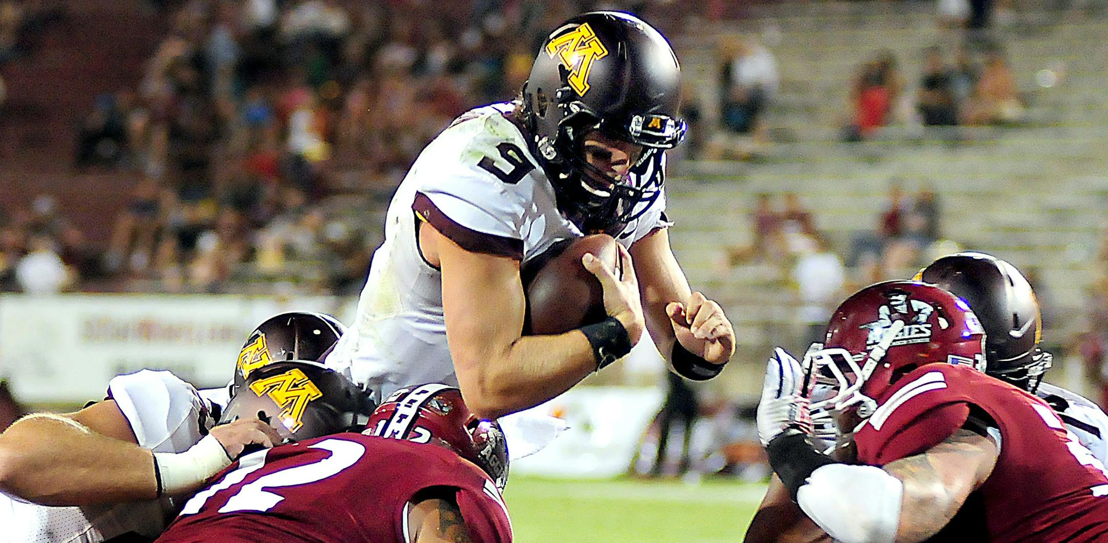 Quarterback Philip Nelson leads the Gophers in rushing attempts (27), yards (205) and touchdowns (three) through their first two games.