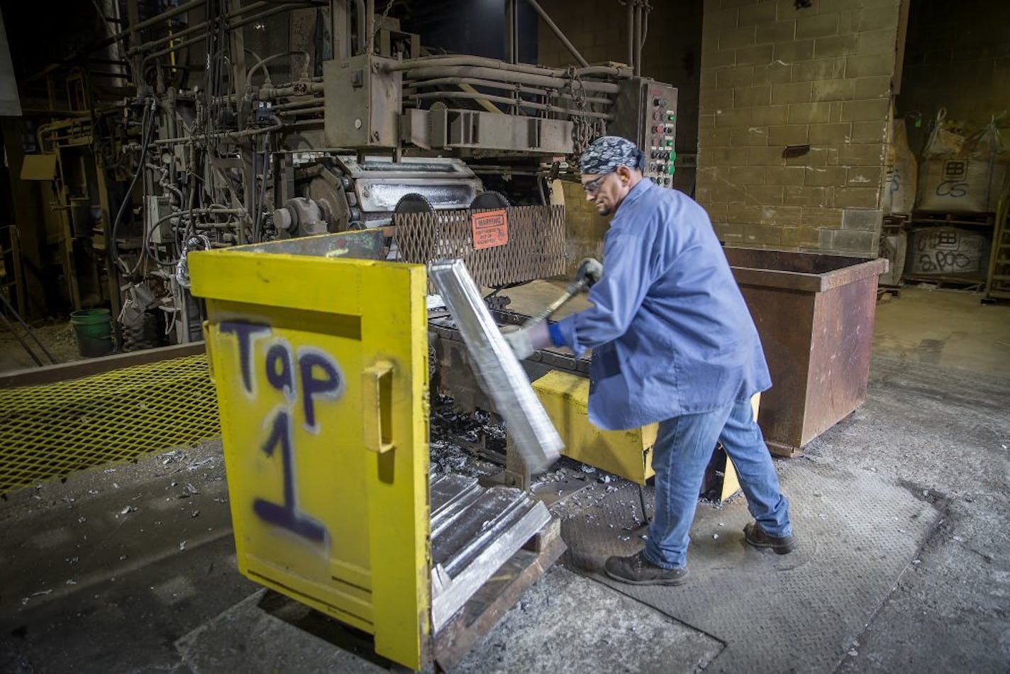 Spectro Alloys company workers sorted and recycled aluminum scraps into solid ingots, Tuesday, September 18, 2018 in Rosemount, MN. The company is raffling off a new ATV to job candidates who apply. It just expanded and needs 10 additional workers.