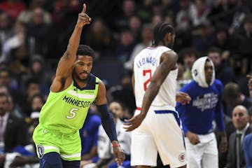 Minnesota Timberwolves guard Malik Beasley reacted after a turnover against LA Clippers forward Kawhi Leonard (2), but the ball was ruled out-of-bound