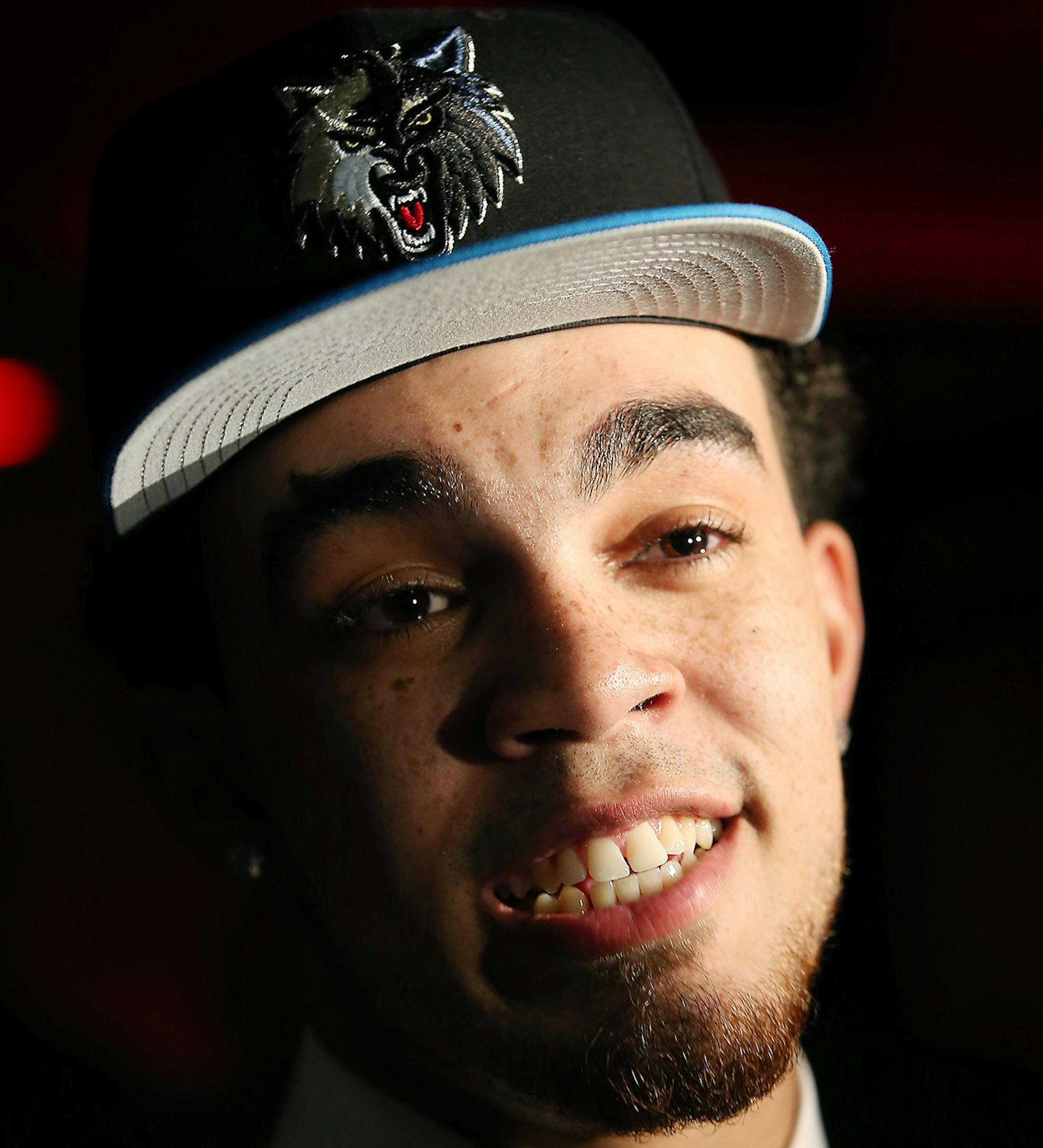 Tyus Jones sported a Timberwolves cap after he was traded to the Minnesota Timberwolves, Thursday, June 25, 2015 at the 508 Restaurant and Bar in Minneapolis, MN. ] (ELIZABETH FLORES/STAR TRIBUNE) ELIZABETH FLORES • eflores@startribune.com