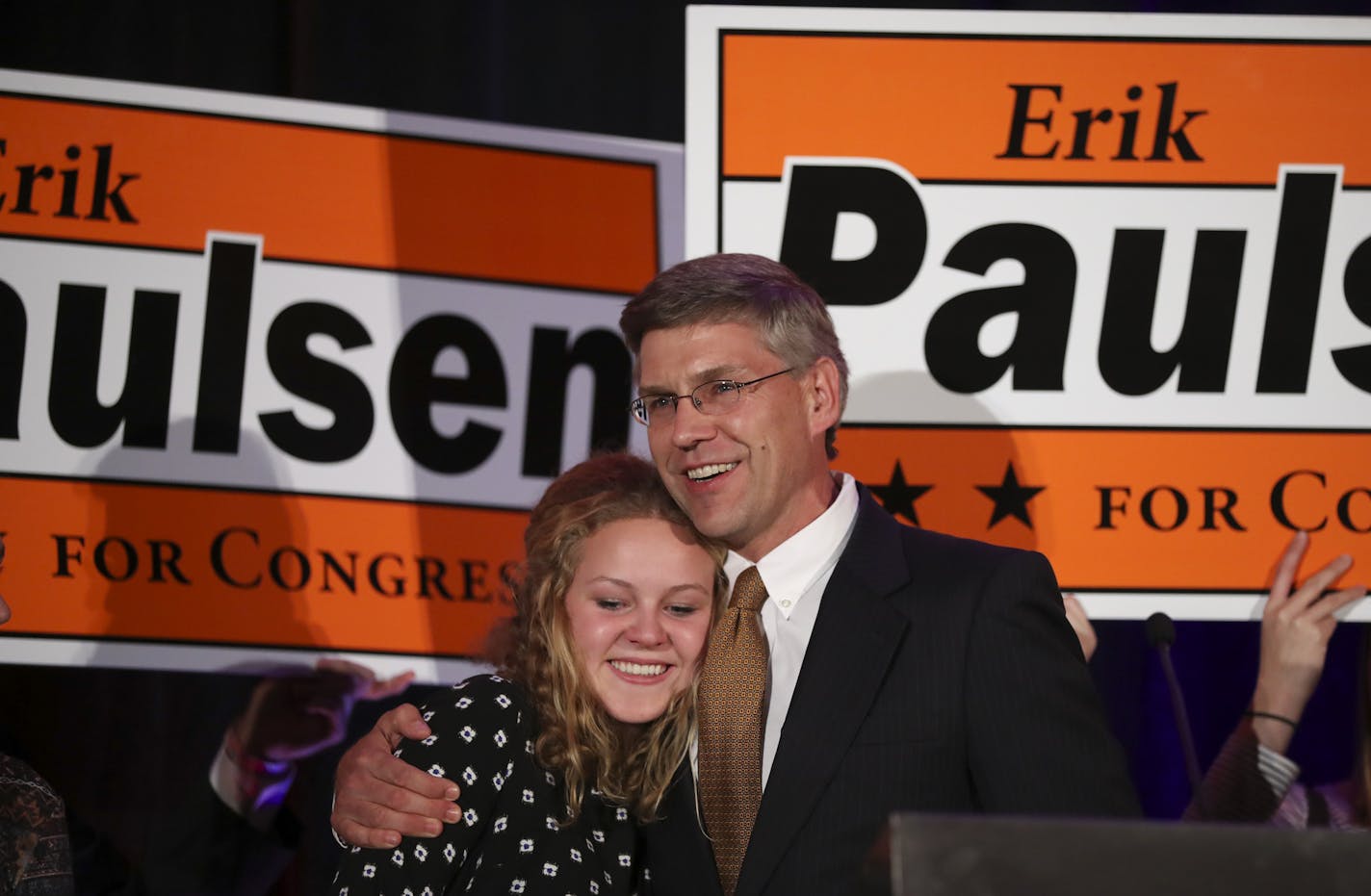 Erik Paulsen hugged one of his daughters after he addressed the Republican victory party crowd. ] JEFF WHEELER &#xef; jeff.wheeler@startribune.com Minnesota Republicans gathered on a election night to watch results Tuesday night, November 8, 2016 at the Radisson Blu Hotel in Bloomington.