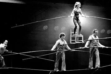 January 19, 1978 HIGH-LEVEL SUPERVISOR - Karl Wallenda. left, who will mark his 73rd birthday this weekend, supervised his grandchildren, Rietta, 17, 