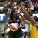 New York Liberty's Tina Charles #31 in action against the Los Angeles Sparks during a WNBA basketball game, Saturday, July 20, 2019, in White Plains, 