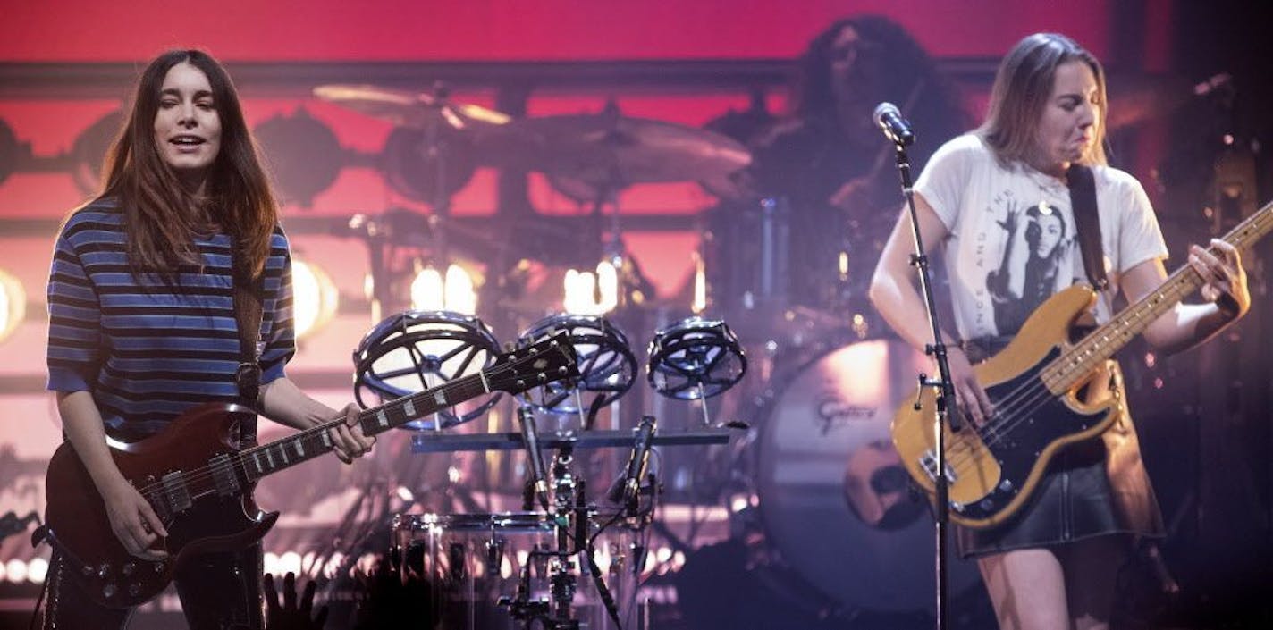 Danielle Haim and Este Haim of Haim performed at Palace Theatre in St. Paul.