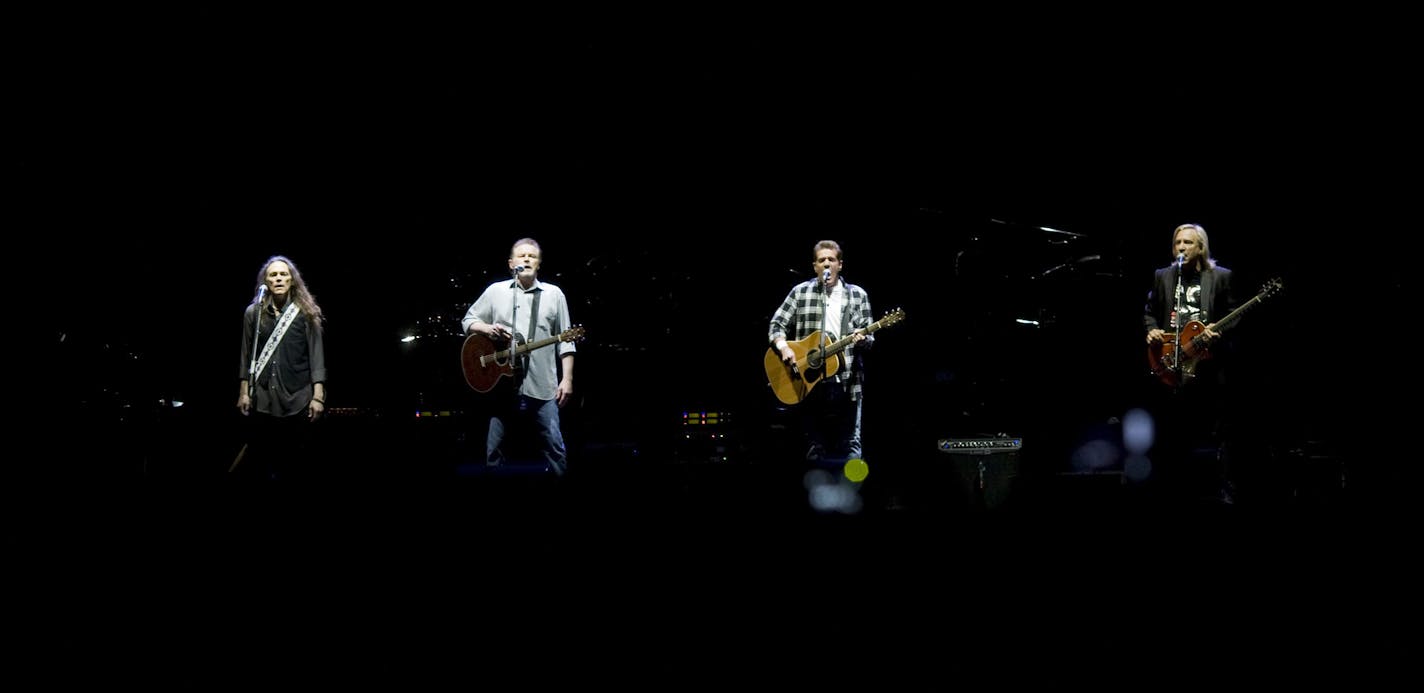 The Eagles (Timothy B. Schmit, Don Henley, Glenn Frey and Joe Walsh), shown in New Jersey in 2010: peaceful and easy, or &#x201c;rich hippies&#x201d;?