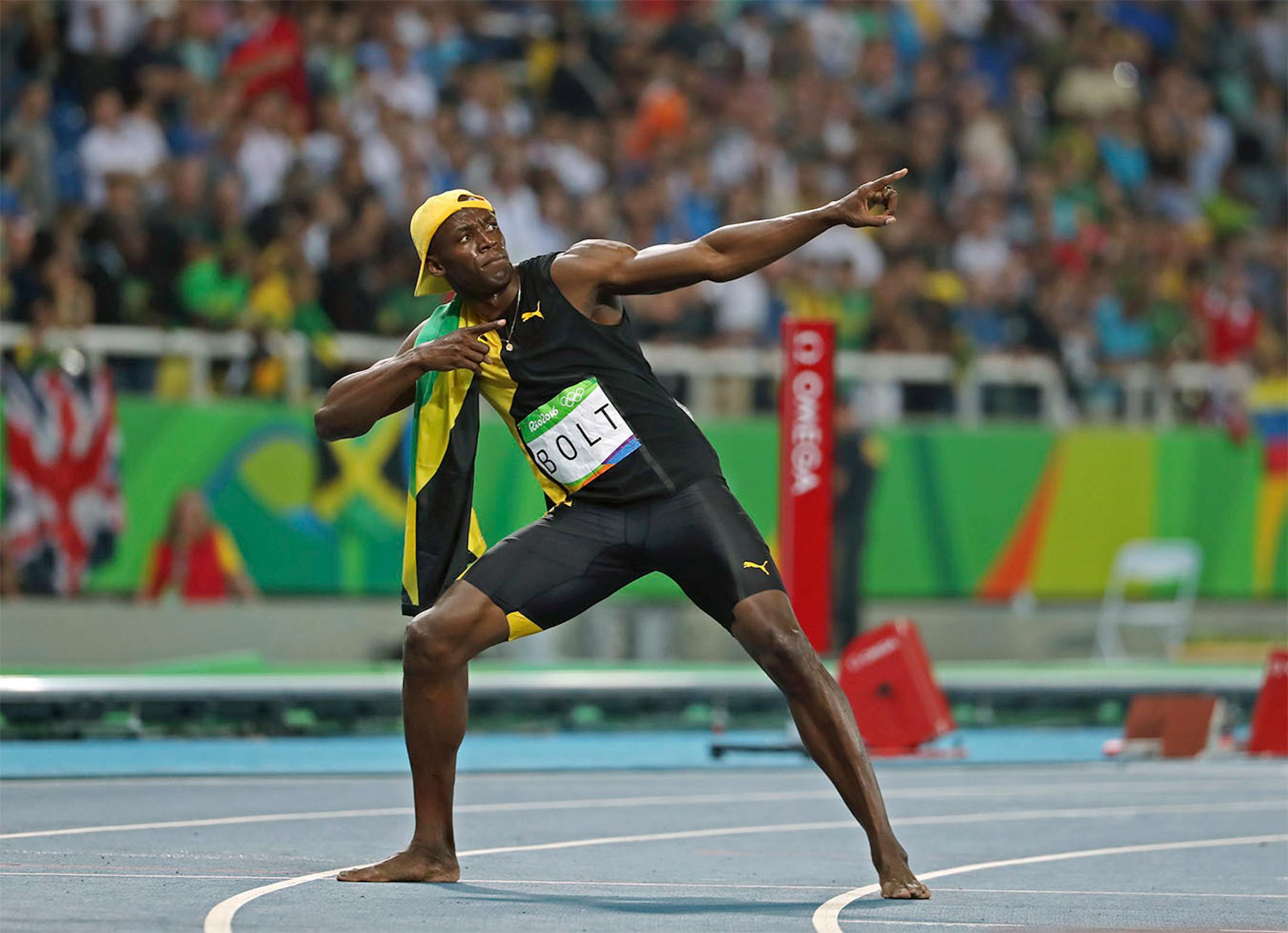 Men's 100 meter final. Jamaica's Usain Bolt, wins gold again beating USA's Justin Gatlin.