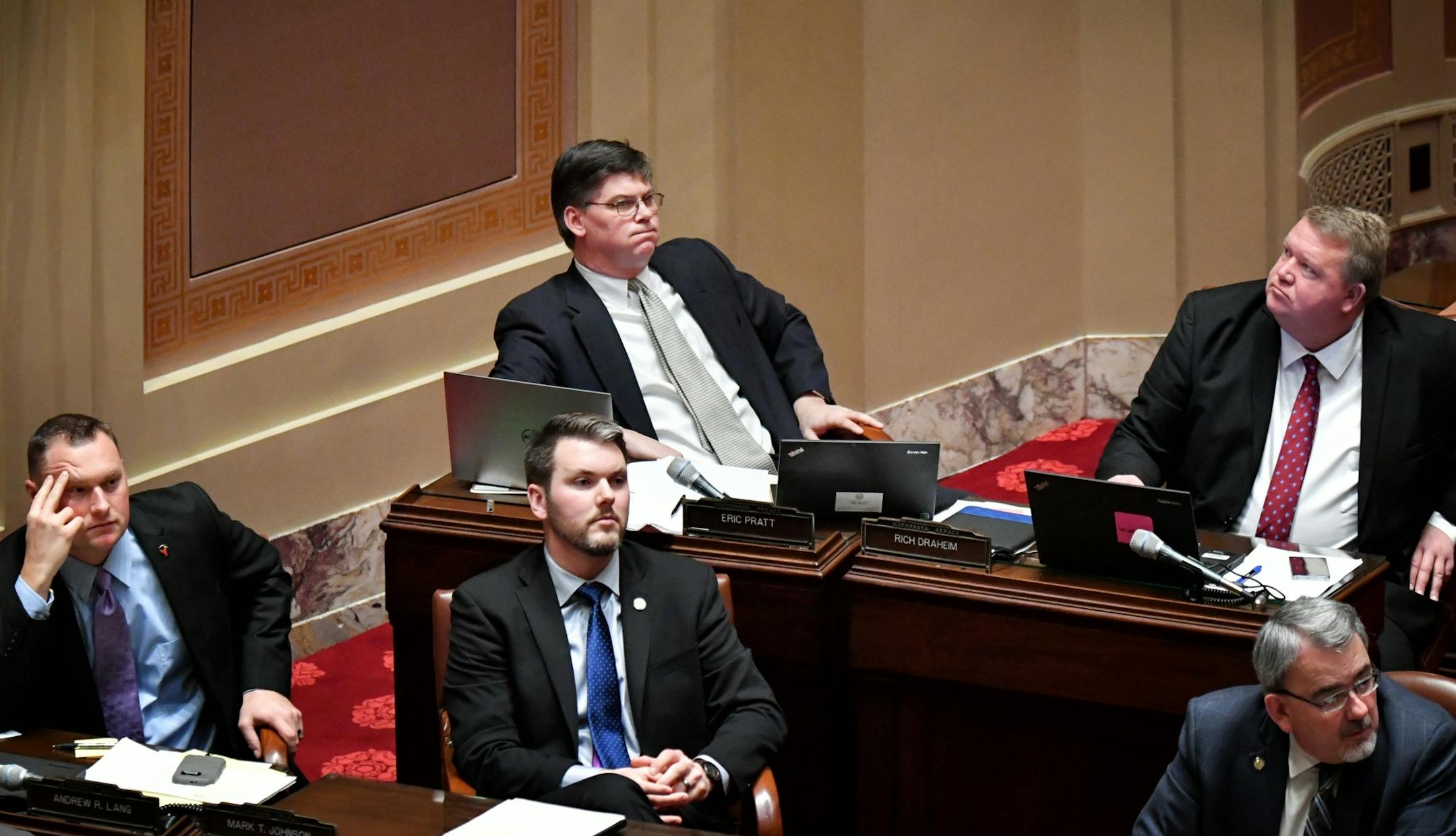 Senator Eric Pratt, R-Prior Lake, let out a deep breath as he watched his Real ID bill voted down 29-38 with no DFL votes and five Republicans voting against it.