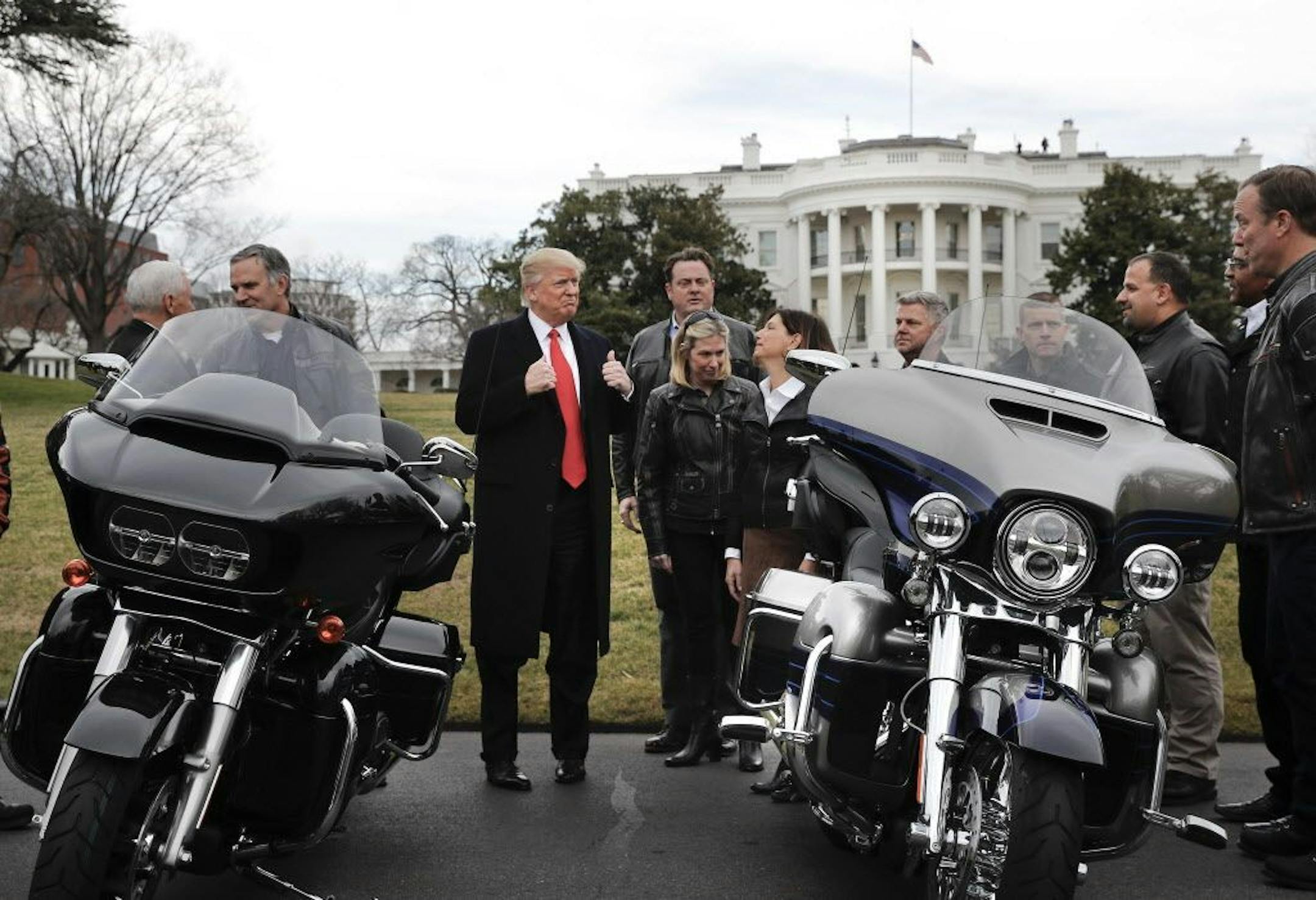 Back in February 2017, Harley-Davidson executives and union members were all smiles as they visited President Donald Trump on the South Lawn of the White House in Washington.