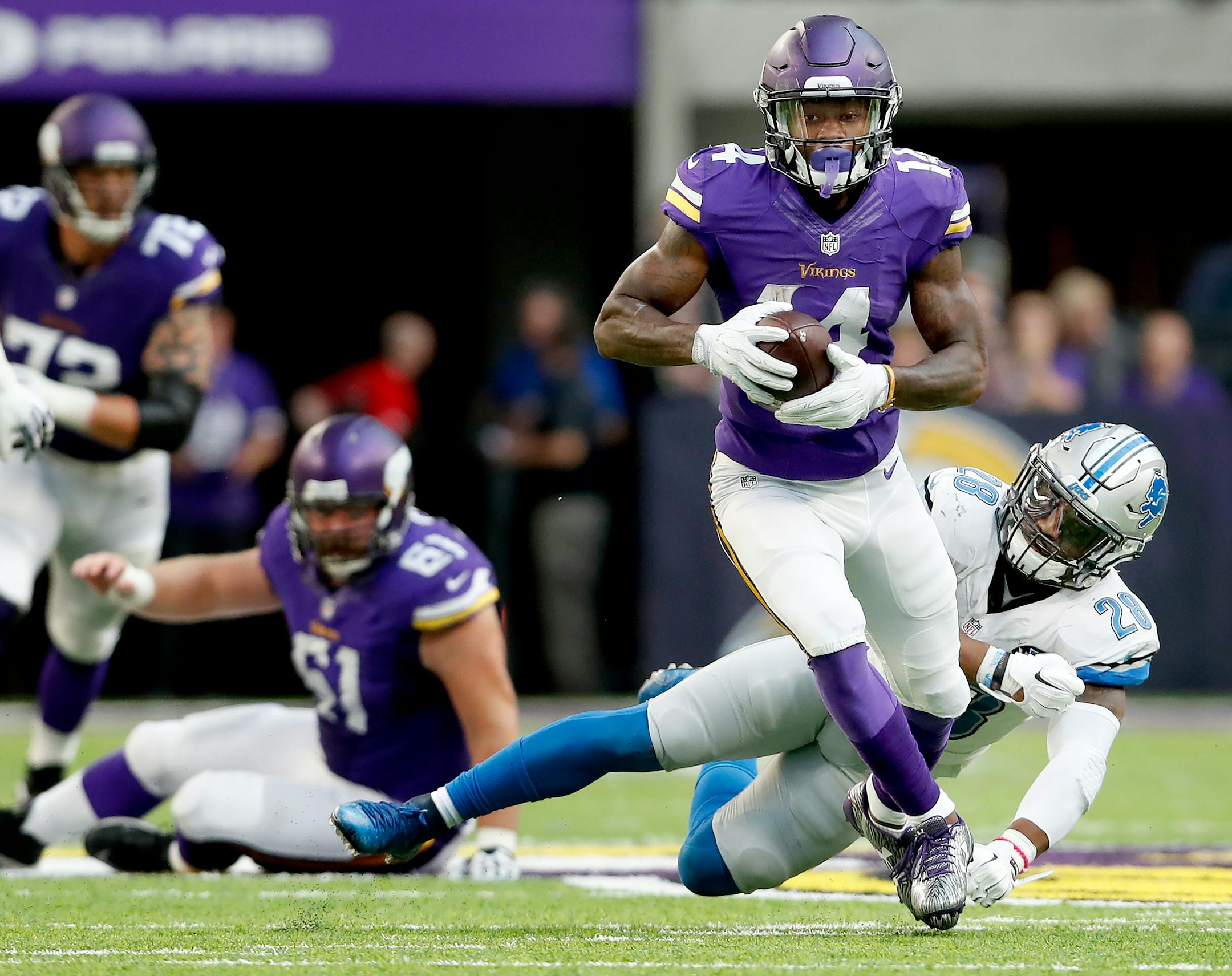 Stefon Diggs (14) ] CARLOS GONZALEZ cgonzalez@startribune.com - November 6, 2016, Minneapolis, MN, US Bank Stadium, NFL, Minnesota Vikings vs. Detroit Lions ORG XMIT: MIN1611061601500343