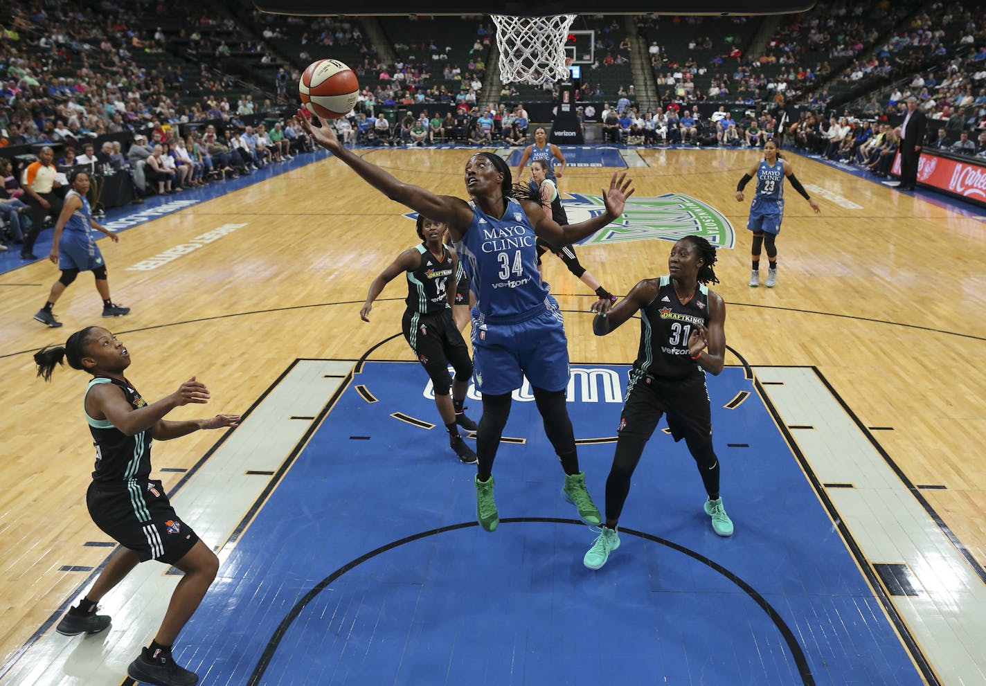 Minnesota Lynx center Sylvia Fowles (34) grabbed an offensive rebound.