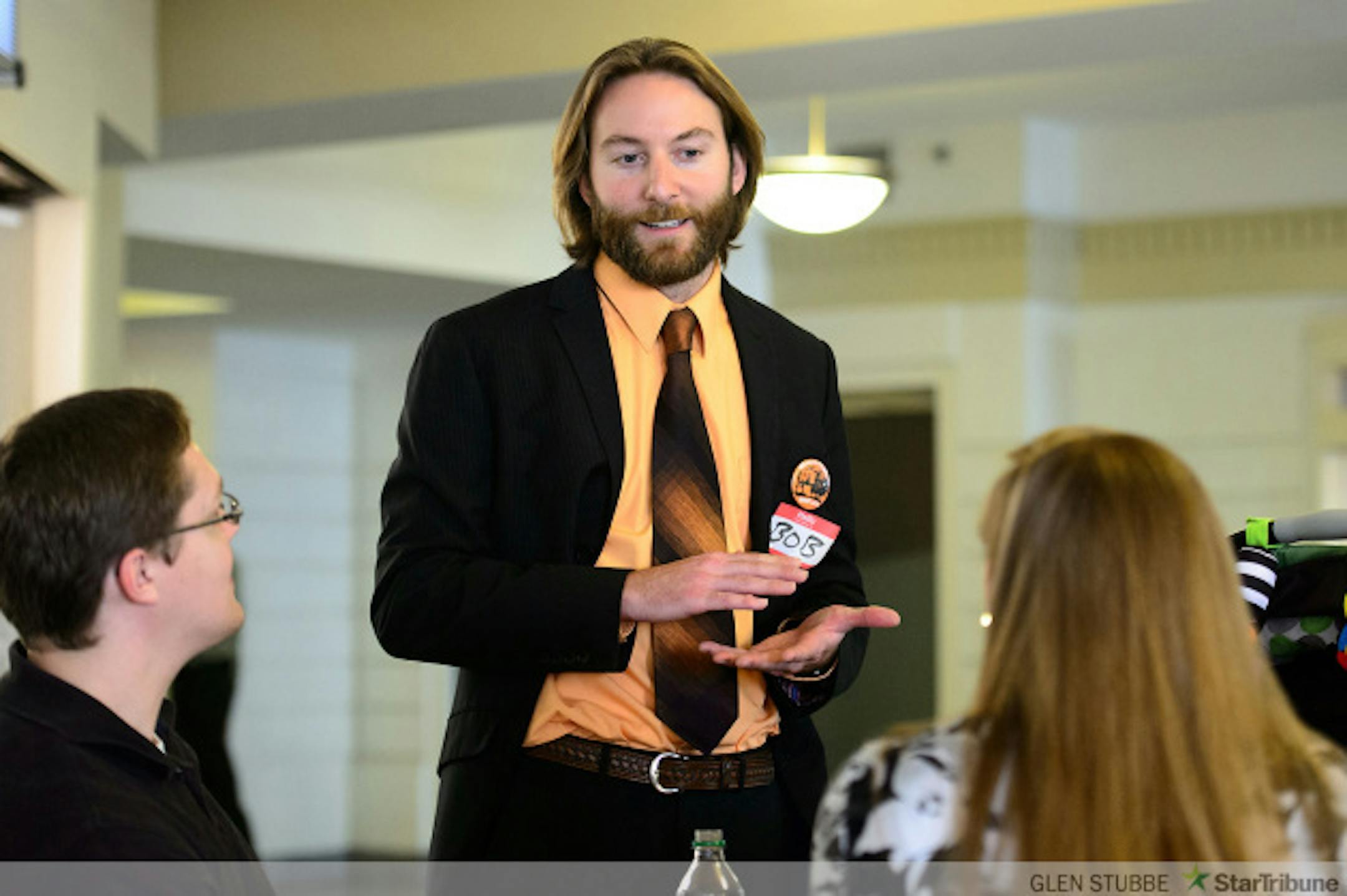 Bob Helland IP candidate for Secretary of State talked with people outside the headquarters.   The Minnesota Independence Party held a grand opening for its campaign headquarters in St. Paul Thursday, September 18, 2014.    ]   Thursday, September 18, 2014   GLEN STUBBE * gstubbe@startribune.com