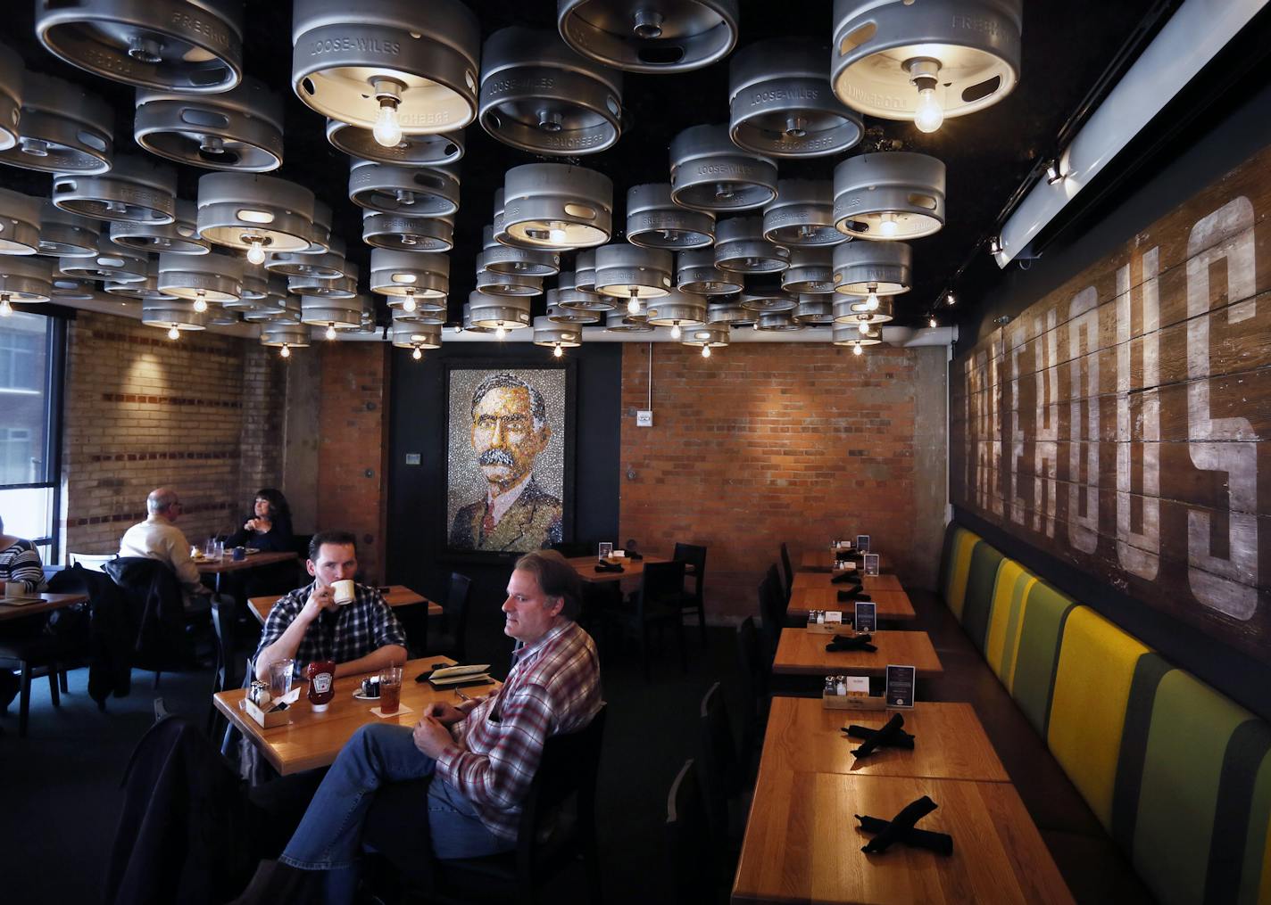 The Volstead lounge is a special corner of the restaurant, complete with bottle cap portrait of US Representative Andrew Volsdead (Authored the Prohibition act of 1919) and beer keg lighting on the ceiling. ] Restaurant review: Freehouse, the North Loop brewpub by the Blue Plate Restaurant Co. BRIAN PETERSON â€¢ brian.peterson@startribune.com Minneapolis, MN 3/28/2014 ORG XMIT: MIN1403281633570432