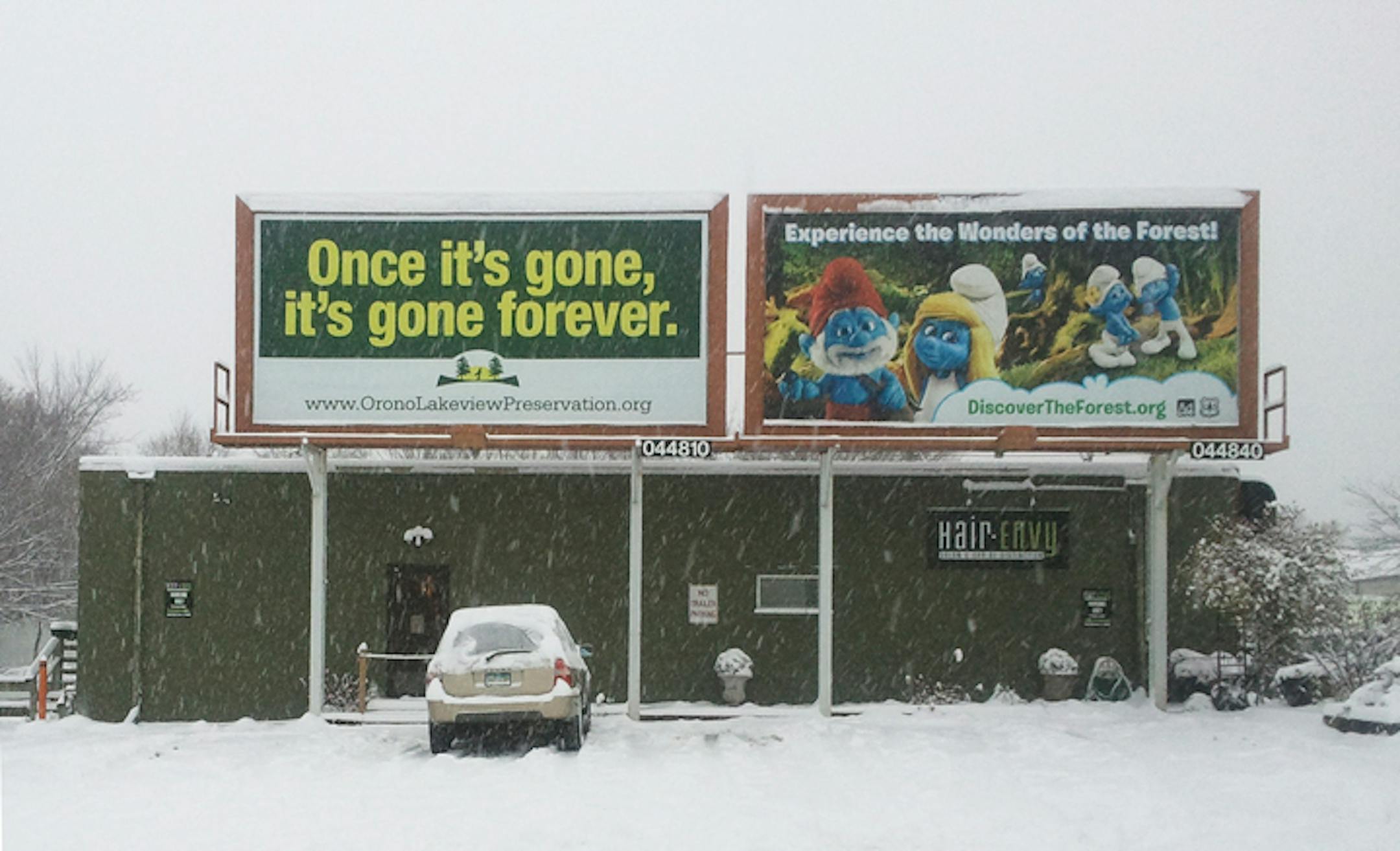 Submitted photo: Opponents of a development proposed for the Lakeview Golf Course in Orono put up this billboard.